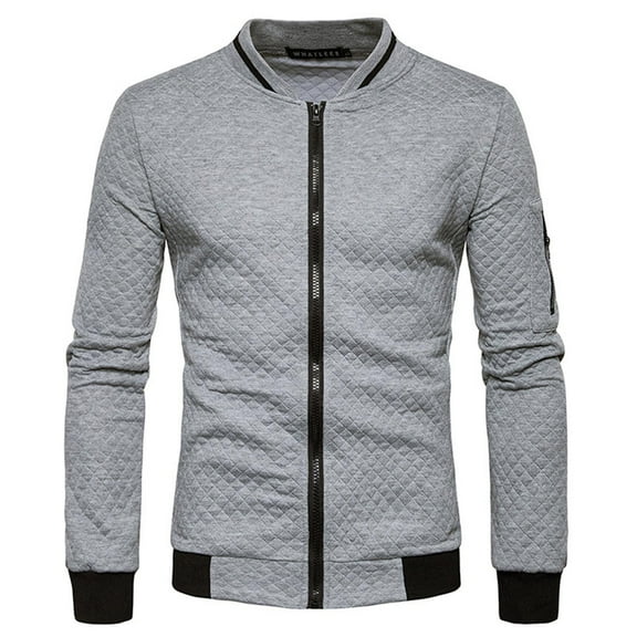 IYTR Men's Slim Fit Jacket Quilted Padded Zipper Pockets Baseball Collar Long Sleeve Lightweight Coats Outwear Gray XL