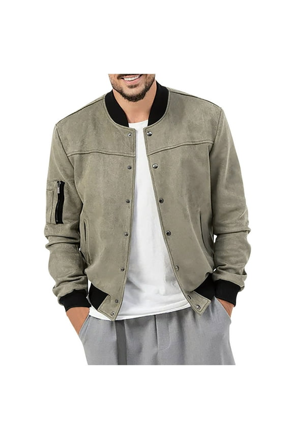 Men's Slim Fit Jackets Coats Faux Suede Snap-Up Lightweight Moto Biker Basic Outwear with Zipper Pockets