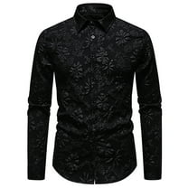 IYTR Men's Slim Fit Floral Pattern Texture Long Sleeve Dress Shirts Button Down Business Casual Lapel Shirt (Black,S)
