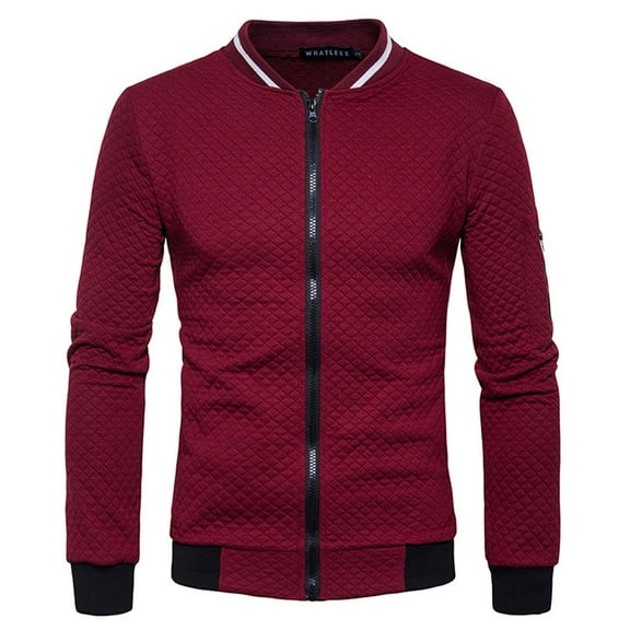 IYTR Men's Slim Fit Jacket Quilted Padded Zipper Pockets Baseball Collar Long Sleeve Lightweight Coats Outwear