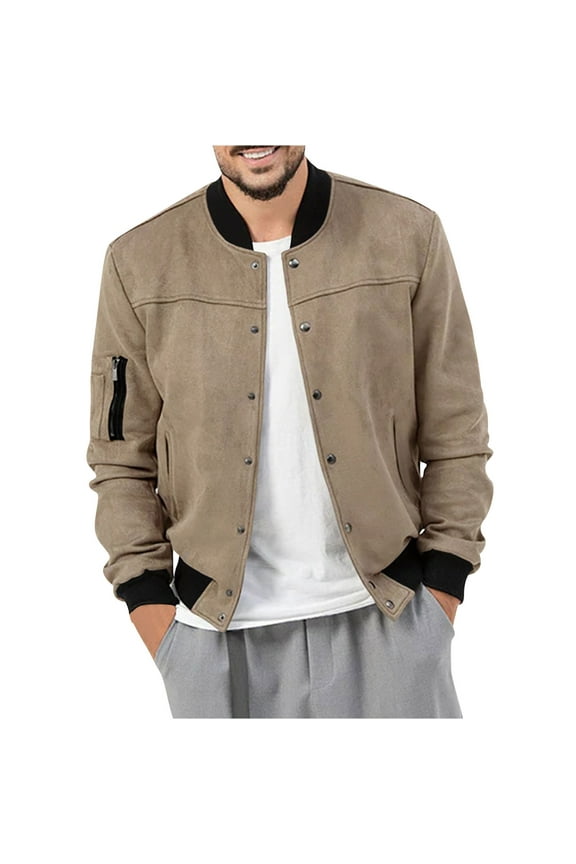 Men's Slim Fit Jackets Coats Faux Suede Snap-Up Lightweight Moto Biker Basic Outwear with Zipper Pockets