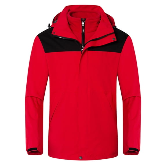 IYTR Men's Softshell 3 in 1 Winter Jacket Windproof Waterproof Fleece Liner Outdoor Coat Thermal Warm Jacket Detachable Hooded Hiking Camping Ski Snowboard Hunting Jackets Red XS