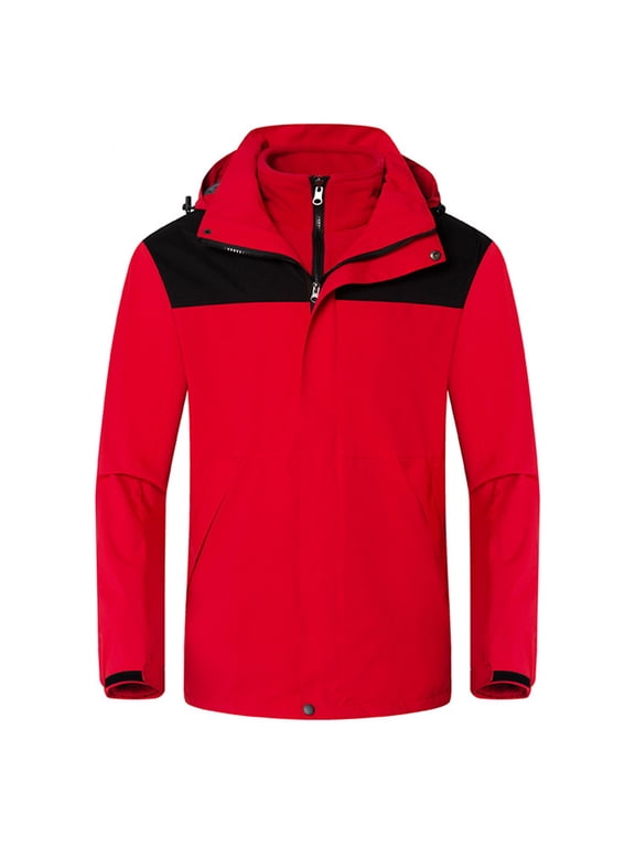 Men's Softshell 3 in 1 Winter Jacket Windproof Waterproof Fleece Liner Outdoor Coat Thermal Warm Tactical Jacket Detachable Hooded Hiking Camping Ski Snowboard Hunting Jackets Red L