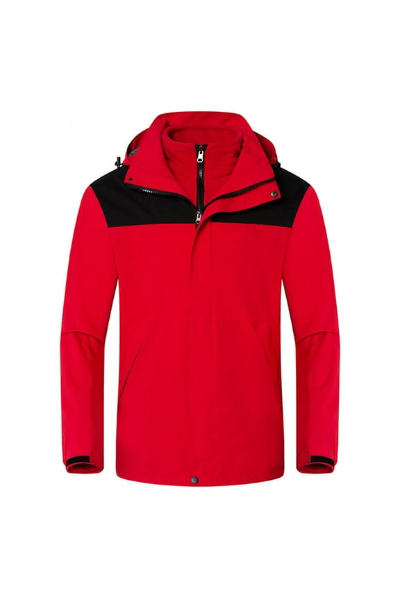Men's Softshell 3 in 1 Winter Jacket Windproof Waterproof Fleece Liner Outdoor Coat Thermal Warm Jacket Detachable Hooded Hiking Camping Ski Snowboard Hunting Jackets Red XS