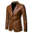 thumbnail image 1 of IYTR Men's Solid Color Leather Blazer Jacket Slim Button Up Turndown Collar Long Sleeve Business Outerwear Khaki XXL, 1 of 6