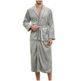 thumbnail image 1 of IYTR Men's Solid Color Long Sleeve Shawl Collar Fleece Bathrobe Long Spa Robe Gray S, 1 of 4