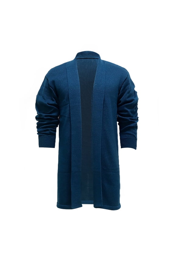 Men's Solid Color Shawl Collar Long Sleeve Open Front Cardigan Sweater with Pockets Dark Blue M