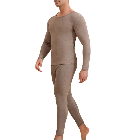 IYTR Men's Solid Color Thermal Underwear Set Soft Long Johns Base Layer Cold Weather Warm Suits Winter Sets Beige XXXL