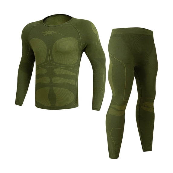IYTR Men's Solid Color Thermal Underwear Set Sport Long Johns Base Layer Bottom Top for Skiing Running Green XXL