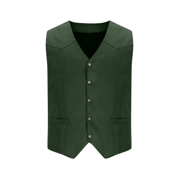 IYTR Men's Solid Color Waistcoat Fashion Casual Button Up Sleeveless V-Neck Waistcoat Outerwear Army Green M