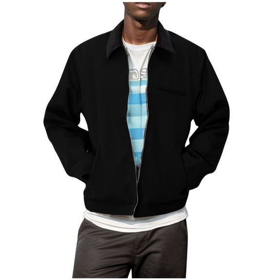 IYTR Men's Solid Color Workwear Jacket Full Zip Up Long Sleeve Sweatshirts Coat Lightweight Outdoor Work Jacket Black XL