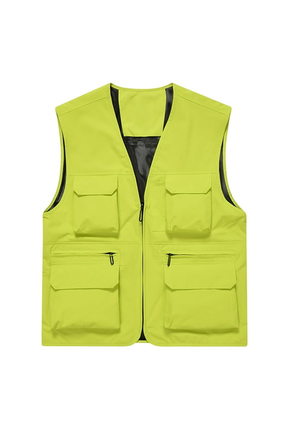 Men's Solid Sleeveless Waistcoat Summer Lightweight Mesh Multi-Pockets Zipper Utility Vest Photographer's Waistcoat Jackets