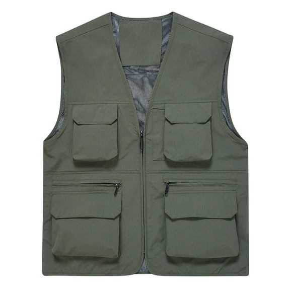 IYTR Men's Solid Sleeveless Waistcoat Summer Lightweight Mesh Multi-Pockets Zipper Utility Vest Photographer's Waistcoat Jackets