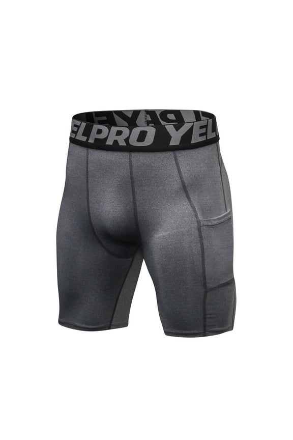 Men's Sports Compression Shorts with Phone Pockets Tight Running Gym Fitness Workout Training Baselayer Shorts Gray XXL