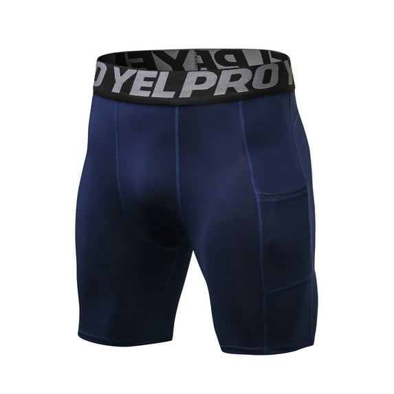 IYTR Men's Sports Compression Shorts with Phone Pockets Tight Running Gym Fitness Workout Training Baselayer Shorts Navy S