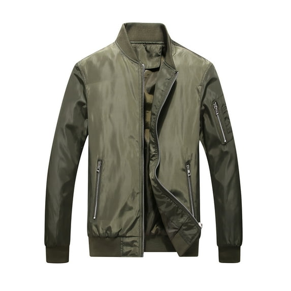 IYTR Men's Stand Collar Bomber Jacket Lightweight Windproof Solid Zipper Pockets Basic Coats Army Green XXXL