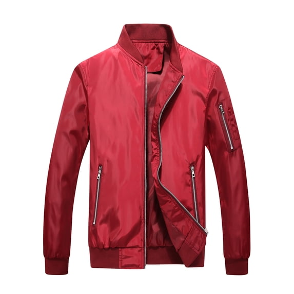 IYTR Men's Stand Collar Jacket Lightweight Windproof Solid Zipper Pockets Basic Coats Red M