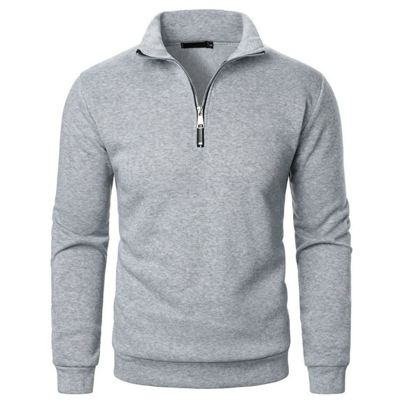IYTR Men's Stand Collar Sweatshirt Solid Color Long Sleeve Casual Sweatshirts Fall Clothes Zipper Pullover Sweatshirt Gray L