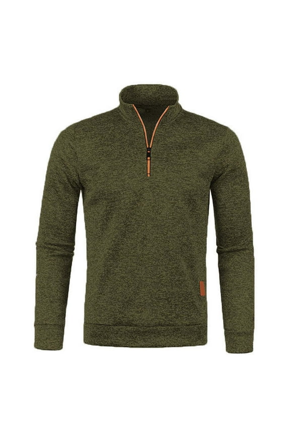 Men's Stand Collar Zipper Pullover Sweatshirt Long Sleeve Solid Color Slim Fit Jumper Knitwear Tops Army Green XL