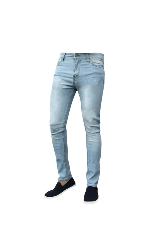 Men's Stretch Denim Slim Fit Straight Leg Jeans with Basic Style Dark Washed Color Light Blue XXXL