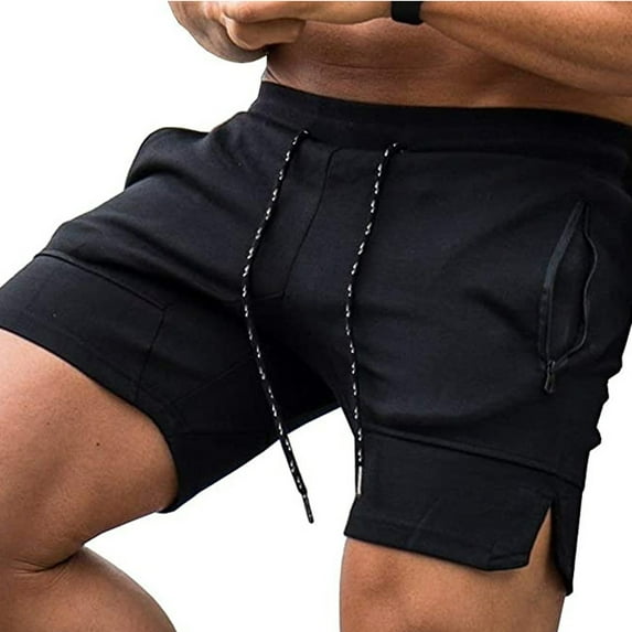 IYTR Men's Stretch Workout Shorts with Zipper Pockets Lightweight Athletic Shorts for Jogging Gym Fitness Training Bodybuilding Summer Beach Shorts Black L