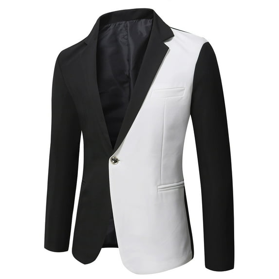 IYTR Men's Suit Coat Pacthwork Long Sleeve Jacket Button Up Turndown Collar Fashion Personality Casual Suit Jacket with Pocket Black L