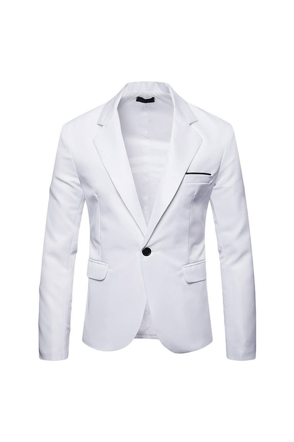 Men's Suit Coat Slim Fit One Button Blazer Suit Jacket Business Wedding Party Tuxedo White XL