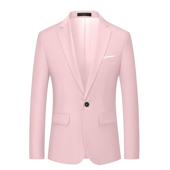 IYTR Men's Suit Jacket Slim One Button Blazer Business Casual Work Office Wedding Party Tuxedo Pink XL