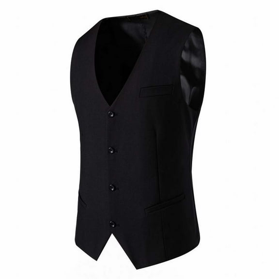 IYTR Men's Suit Waistcoat Slim Formal Business V-Neck Wedding Party Waistcoat 5 Button Closure Black Black XL