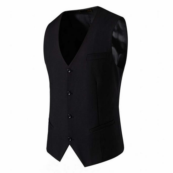 IYTR Men's Suit Waistcoat Slim Formal Business V-Neck Wedding Party Waistcoat 5 Button Closure Black Black XXL