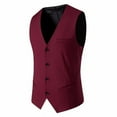 thumbnail image 1 of IYTR Men's Suit Waistcoat Slim Formal Business V-Neck Wedding Party Waistcoat 5 Button Closure Black Wine M, 1 of 3