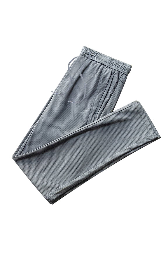 Men's Summer Breathable Sports Pants Thin Quick Dry Joggers Sweatpants with Zipper Pockets Gray XL