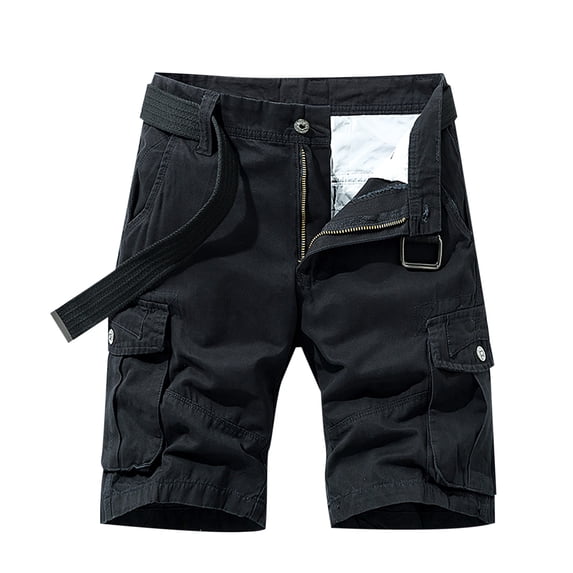 IYTR Men's Summer Cargo Shorts Regular Fit Straight Multi Pockets Zipper Fly Solid Shorts Black 30