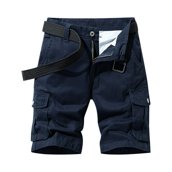 IYTR Men's Summer Cargo Shorts Regular Fit Straight Multi Pockets Zipper Fly Solid Shorts Dark Blue 34