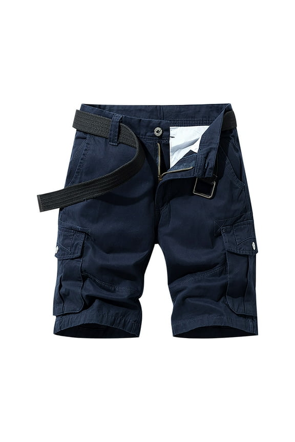Men's Summer Cargo Shorts Regular Fit Straight Multi Pockets Zipper Fly Solid Shorts Dark Blue 34