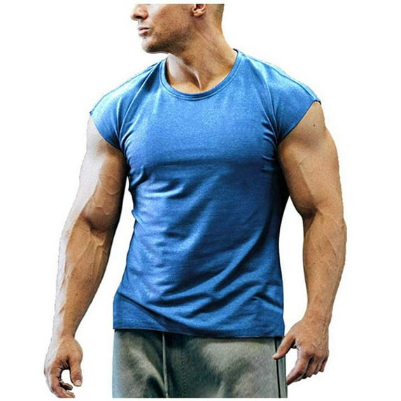 IYTR Men's Summer Casual Sports T Shirt Solid Color Comfy Fashion Crewneck Short Sleeve T Shirts Blouses Blue M