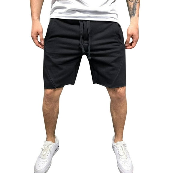 IYTR Men's Summer Drawstring Solid Color Shorts Straight Baggy Beach Short Pants with Pockets Black L