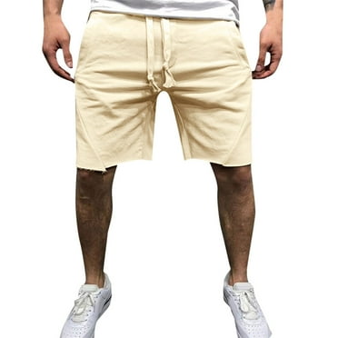 IYTR Men's Summer Drawstring Solid Color Shorts Straight Baggy Beach Short Pants with Pockets Khaki M