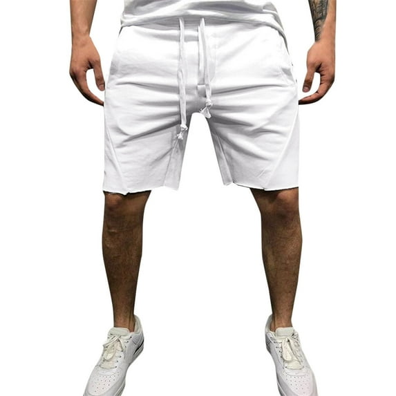 IYTR Men's Summer Drawstring Solid Color Shorts Straight Baggy Beach Short Pants with Pockets White L