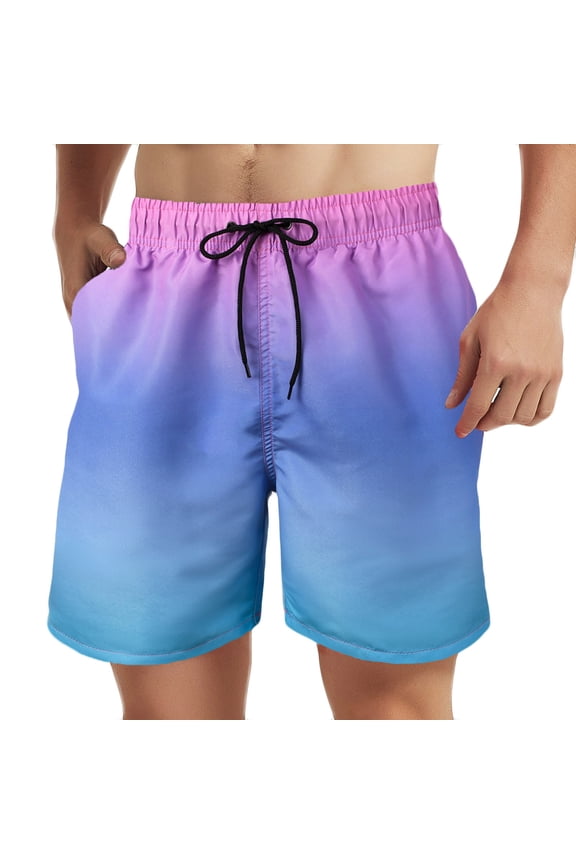 Men's Summer Gradient Swim Trunks with Pockets Drawstring Quick Dry Beach Shorts Bathing Suits Purple XXL