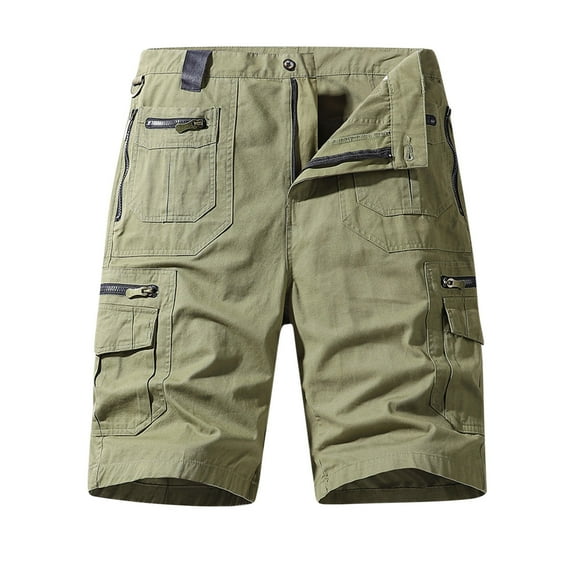 IYTR Men's Summer Military Cargo Shorts Solid Color Straight Multi-Pocket Bermuda Shorts Knee Length Short Pants Green XXL