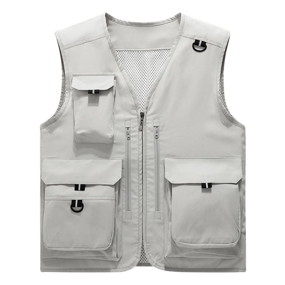 IYTR Men's Summer Multi-Pocket Outdoor Vest Lightweight Breathable Quick Dry Mesh Fishing Vest Travel Photographer Waistcoat Gray M