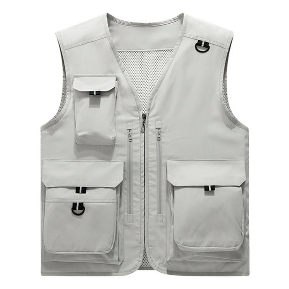 IYTR Men's Summer Multi-Pocket Outdoor Vest Lightweight Breathable Quick Dry Mesh Fishing Vest Travel Photographer Waistcoat Gray XXXXXL