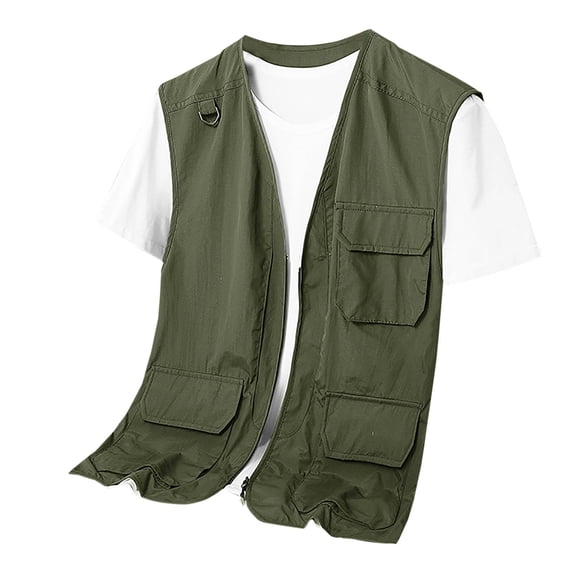 IYTR Men's Summer Outdoor Multi-Pocket Quick-Drying Breathable Mesh Fishing Vest Photographer Waistcoat Travel Vest Army Green XL
