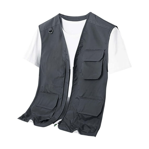 IYTR Men's Summer Outdoor Multi-Pocket Quick-Drying Breathable Mesh Fishing Vest Photographer Waistcoat Travel Vest Gray XXL