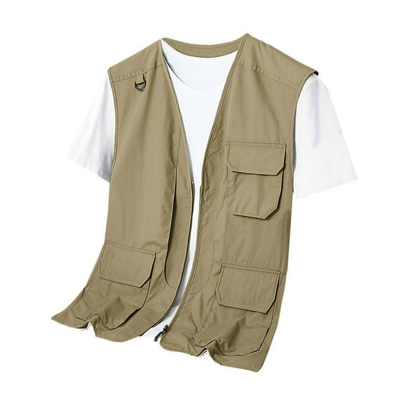 IYTR Men's Summer Outdoor Multi-Pocket Quick-Drying Breathable Mesh Fishing Vest Photographer Waistcoat Travel Vest Khaki XXXXXL