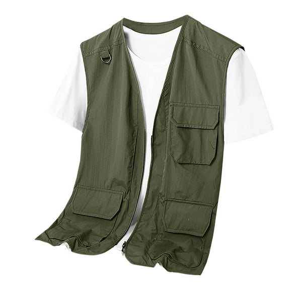 IYTR Men's Summer Outdoor Multi-Pocket Quick-Drying Breathable Mesh Fishing Vest Photographer Waistcoat Travel Vest Army Green XXXL