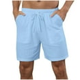 thumbnail image 1 of IYTR Men's Summer Shorts Drawstring Elastic Waist Beach Shorts with Pockets Solid Color Loose Fit Shorts for Workout Running Gym Home Light Blue L, 1 of 7