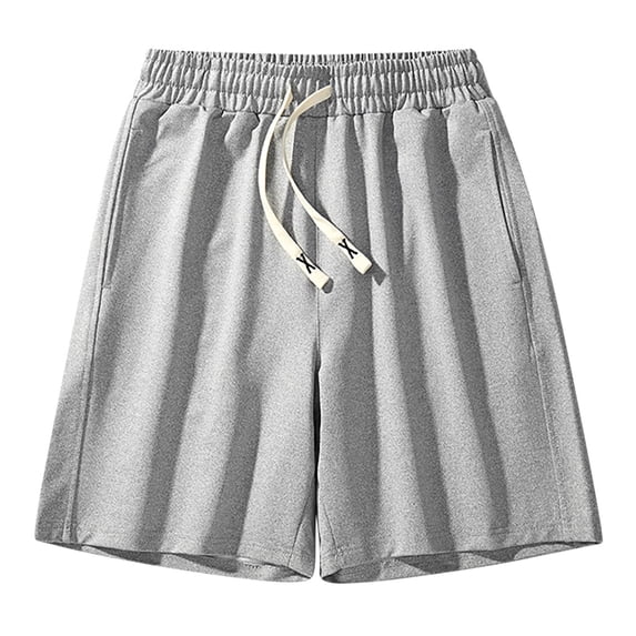 IYTR Men's Summer Shorts Solid Color Drawstring Elastic Waist Loose Fit Sports Beach Shorts with Pockets Gray XXL