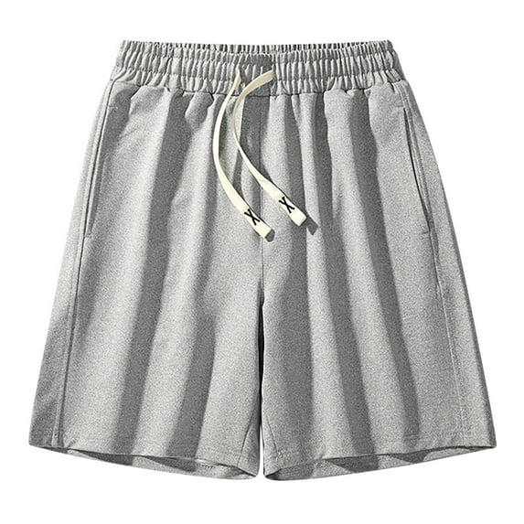 IYTR Men's Summer Shorts Solid Color Drawstring Elastic Waist Loose Fit Sports Beach Shorts with Pockets Gray XXXXL